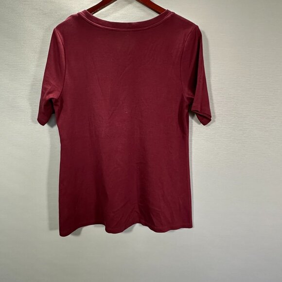 Isaac Mizrahi Live Top Womens Medium Essentials Maroon Stretch Short Sleeve Tee - Picture 6 of 6